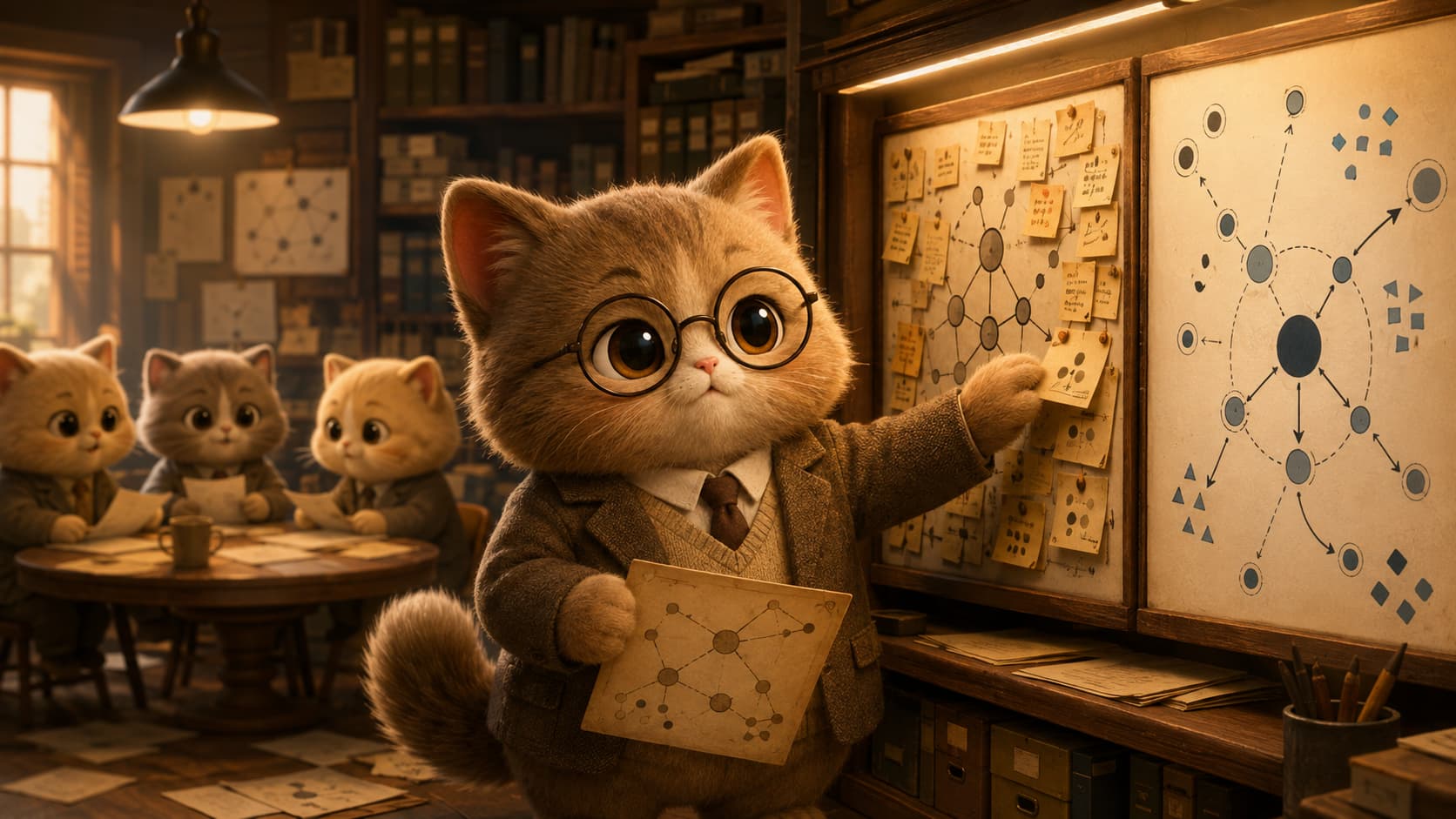 Kuhn Cat moves anomaly records beside a new research framework in a scientific archive.