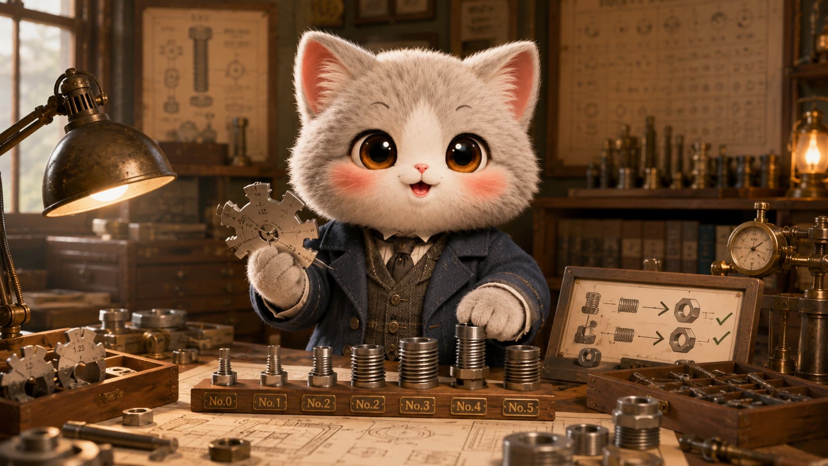 Whitworth Cat uses a standard gauge to compare threaded components.