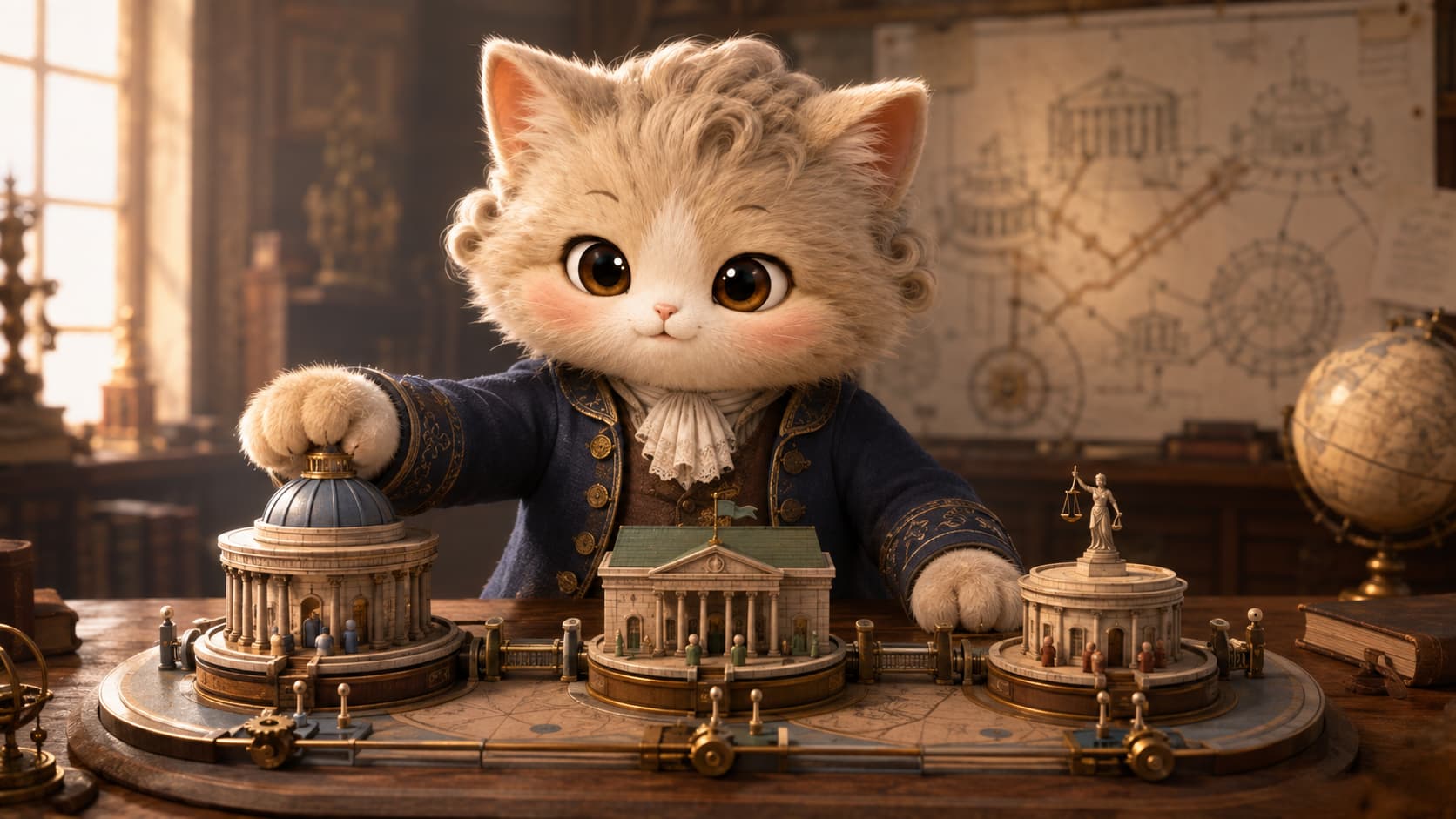 Montesquieu Cat adjusts three distinct public-institution modules that can check one another.
