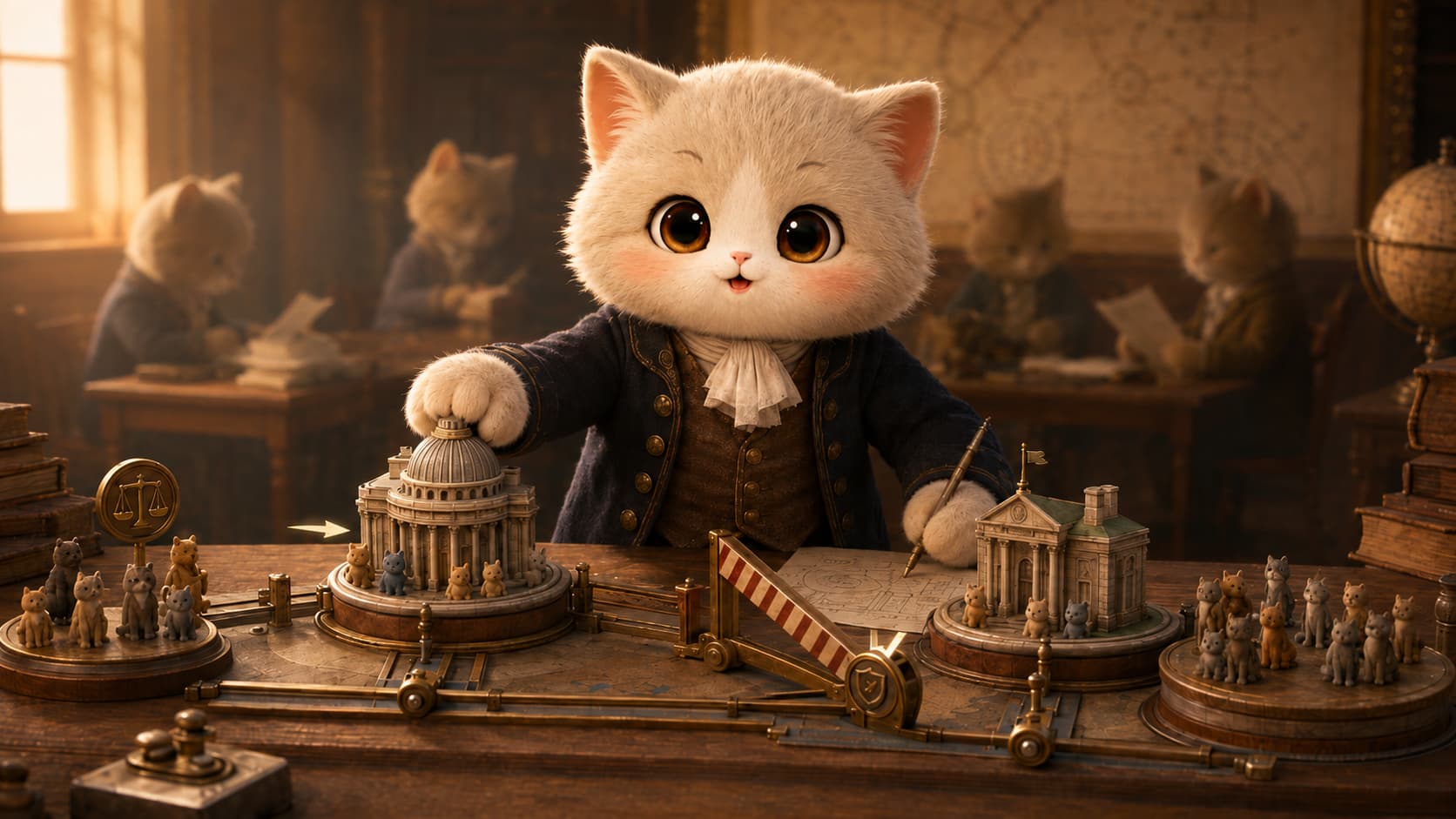 James Madison Cat moves one power module and watches another activate a checking mechanism.