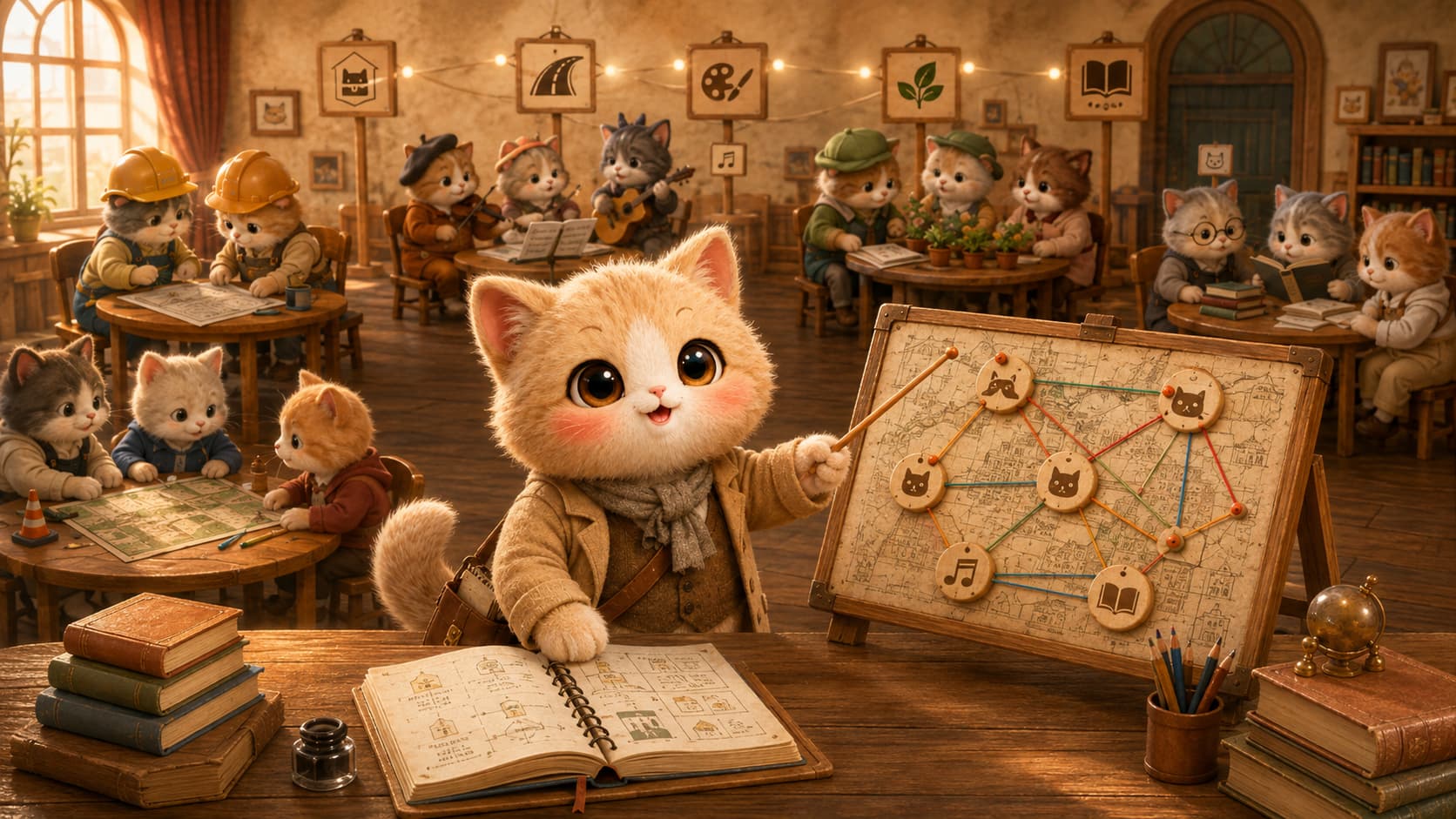 Alexis de Tocqueville Cat records resident associations and connects community-cooperation nodes with a small stick.