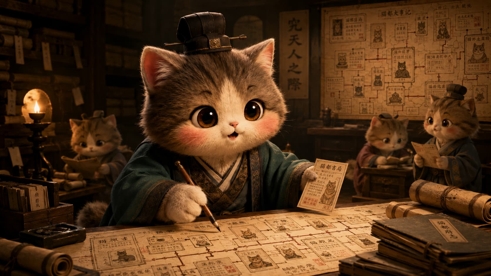 Sima Qian Cat places event cards on a historical timeline and marks differences among sources.